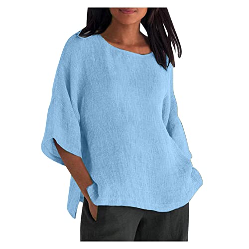 Awrvia Angebot des Tages blitzangebot Bluse Damen Oversize Leinenbluse Sommer Hemdbluse Leinen Elegant Weiß Longbluse Bügelfrei Casual Blusenshirt Kurzärmeliges Rundhals Damenblusen Schwarz von Awrvia