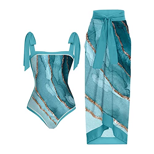 Awrvia Badeanzug Damen Sport Zweiteilig V Ausschnitt Badekleid Elegant Blumen Gedruckt Schwimmrock Set Sexy Mode Badeanzugkleid Sport Langer Schwimmanzug Vintage Monokini Schlanke Strandmode von Awrvia