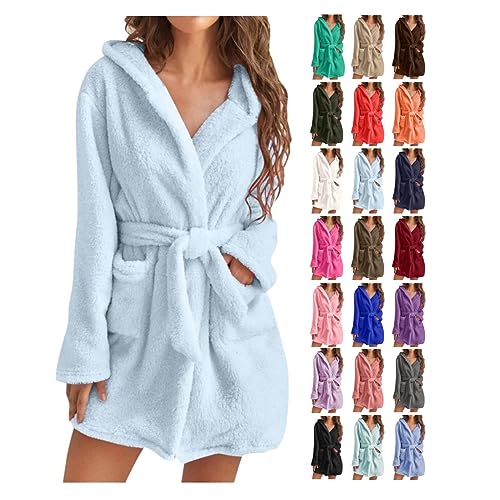 Awrvia Bademantel Damen Kapuzen Nachtwäsche Fleece Hausmantel Leicht Weich Morgenmantel Plüsch Lange Loungewear Flanell Kapuzenbademantel Microfaser Elegant Pyjamas Kuschelig Weicher Kleidung von Awrvia