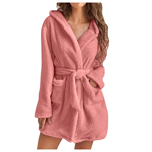 Awrvia Bademantel Damen Kapuzen Nachtwäsche Fleece Hausmantel Leicht Weich Morgenmantel Plüsch Lange Loungewear Flanell Kapuzenbademantel Microfaser Elegant Pyjamas Kuschelig Weicher Kleidung von Awrvia