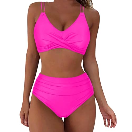 Awrvia Bikini Damen Set 2024 Zweiteiliger Badeanzug V Ausschnitt überkreuztes Bademode Bauchkontrolle High Waist Bikini Sets Swimsuit Push Up Strandbikini Triangel Breites Badebekleidung von Awrvia