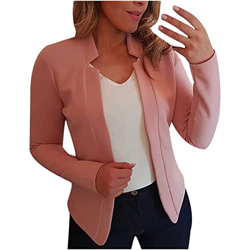 Awrvia Blazer Damen Sportlich Elegant Blazerjacke mit Kerbkragen Bolerojacke Einfarbig Anzugjacke Business Büro Jacke Pendler Modische Wintermantel Offener Vorderseite Kurzblazer Lässig Mantel von Awrvia