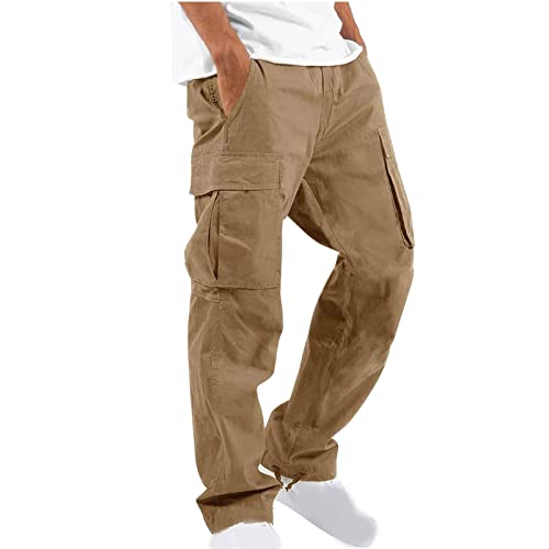 Awrvia Cargohose Herren Lockere Hose Chino Cargo Sporthose Casual Baumwolle Freizeithose Elastische Taille Outdoorhose mit Kordelzug Sweatpants mit Taschen Haremshose Einfarbiges Leicht Stoffhose von Awrvia