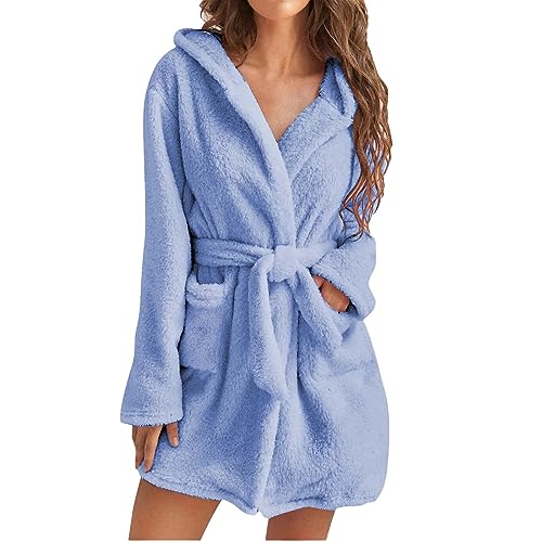 Awrvia Damen Bademantel Lang Große Größen Niedlich Schnelltrocknend Saugstark Badeponcho Leicht Hochzeit Hausmantel Langarm Elegant Morgenmantel Frottee Kuschelfleece mit Kapuze Bathrobe von Awrvia