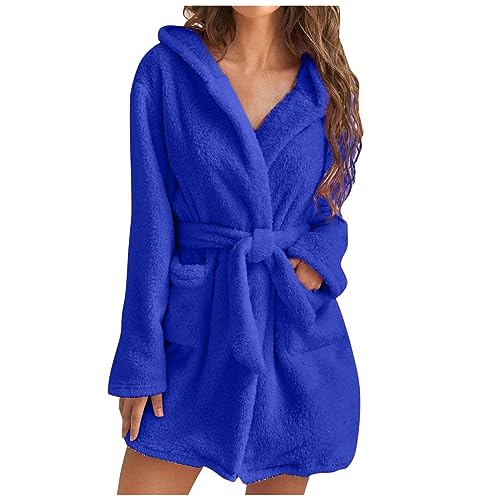 Awrvia Damen Bademantel Lang Große Größen Niedlich Schnelltrocknend Saugstark Badeponcho Leicht Hochzeit Hausmantel Langarm Elegant Morgenmantel Frottee Kuschelfleece mit Kapuze Bathrobe von Awrvia