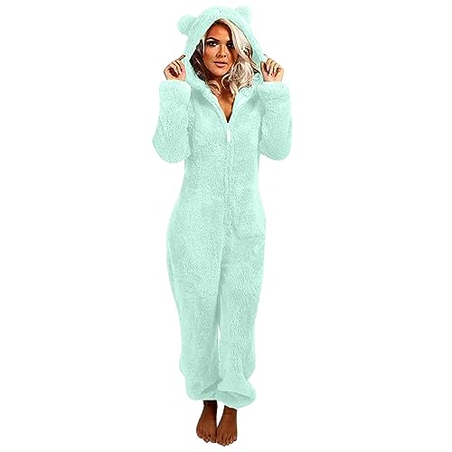 Awrvia Damen Schlafanzug Elegant Overall Einteiler Fleece Pyjama Warm Plüsch Jumpsuit Sport Nachtwäsche Y2k Zip Up Hooded mit Tasche Onesie Lässig Wärmer Homewear S-5XL Sweatshirts Herbst Winter von Awrvia