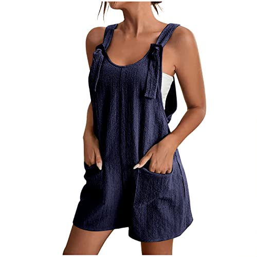 Awrvia Einteiler Damen Kuschelig Latzhose Kurz Jumpsuit Sommer Ärmellos Overalls Slim Fit Playsuit Quadratischer Kragen Romper High Waist Leichter Shortalls Hosenträger Floralem Muster Sommerhose von Awrvia