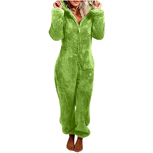 Awrvia Einteiler Damen Teddy Fleece Jumpsuit Große Größe Onesie Weich Plüsch Overall Warm Pyjama Bequemer Hausanzug Anzug Flauschig Schlafanzug Flauschig und Kuschelig Loungewear Dicker Mantel von Awrvia