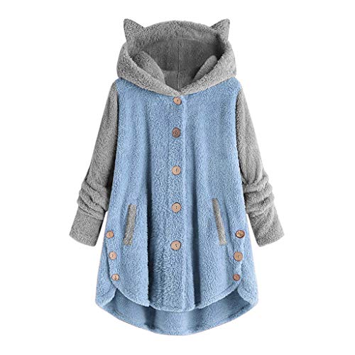 Awrvia Hoodie Damen Oversize PlüSchjacke Warm GefüTterte Fleecemantel LäSsige Teddyjacke Flauschig KäTzchen Wintermantel Farbblock Lange Cardigan Kuschelig Kawaii Kapuzenjacke mit Taschen Mantel von Awrvia