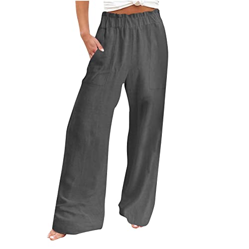 Awrvia Hosen Damen Elegant Sporthosen Lange Slim Fit Leinenhose Baggy Elastischem Stoffhose High Waist Büro Hose Mode Luftige Jazzpants Bequeme Einfarbig Cargohose Baumwolle Leinen Traininghose von Awrvia