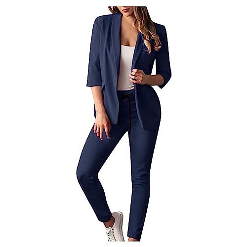 Awrvia Hosenanzüge für Damen Blazer 2-teilig Anzugjacke Karo Einfarbig Anzug Set Slimfit Festlich Damenanzug Sportlich Streetwear Elegant Freizeitmantel Business Mode Mantel Rave Oberbekleidung von Awrvia