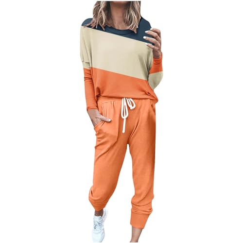 Awrvia Jogginganzug Damen Lang Set Baumwolle Modische Freizeitanzug Einfarbig Vintage Trainingsanzug Frauen Slim Sportanzug Bequemer Fitnessanzug mit Taschen Sweatshirt Oversized Hoodie Zweiteiler von Awrvia