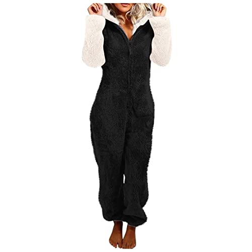 Awrvia Jumpsuit Damen Winter Fleece Onesie Oversized Lang Hoodie Lässig Einteiler Pyjama Teddy Plüsch Hausanzug Flauschig und Kuschelig Overall Weich Warm Loungewear Wearable Blanket Sweatshirt von Awrvia