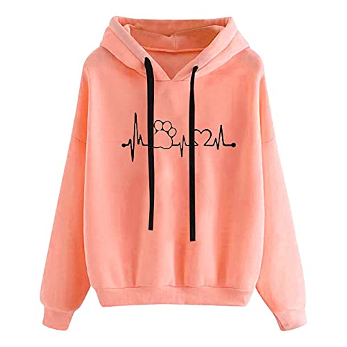 Awrvia Kapuzenpullover Damen Winterjacke Lang College Jacke Locker Weihnachtspullover Gedruckt Oversize Streetwear Sportlich Style Mantel Liebesdruck Langarmshirt Casual Couple Hoodie Pulli von Awrvia