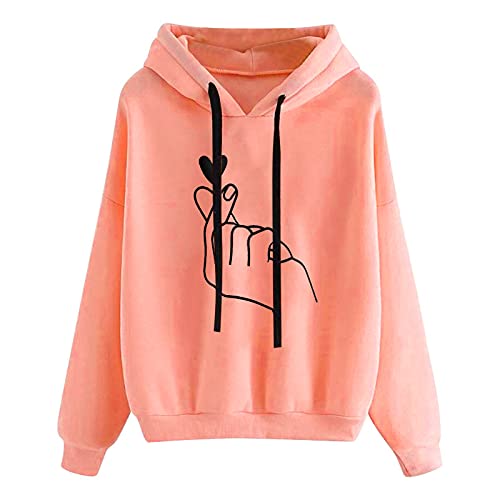 Awrvia Kapuzenpullover Damen Winterjacke Lang College Jacke Locker Weihnachtspullover Gedruckt Oversize Streetwear Sportlich Style Mantel Liebesdruck Langarmshirt Casual Couple Hoodie Pulli von Awrvia