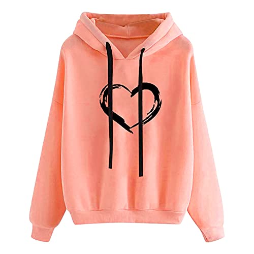 Awrvia Kapuzenpullover Damen Winterjacke Lang College Jacke Locker Weihnachtspullover Gedruckt Oversize Streetwear Sportlich Style Mantel Liebesdruck Langarmshirt Casual Couple Hoodie Pulli von Awrvia