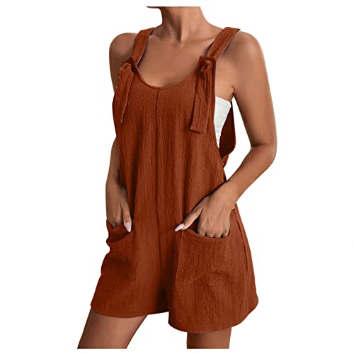 Awrvia Latzhose Damen Kurz Jumpsuit Retro Loose Playsuit Casual Klassisch Streifen Overalls Einfarbiges Loose One Piece Kuschelig Romper Baumwolle Mode Einteiler Atmungsaktive Sport Sommerhose von Awrvia