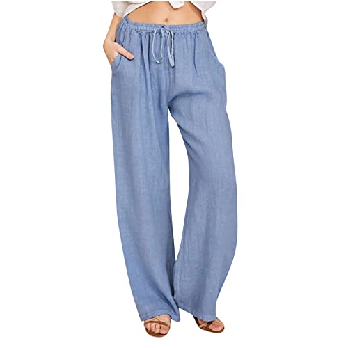 Awrvia Leinenhose Damen High Waist Sommerhose Lässige Palazzo Hose Einfarbig Freizeithose Baumwolle Leinen Hosen Baggy Elastisch Stoffhose Bequeme Atmungsaktiv Yogahose Mode Traininghose von Awrvia