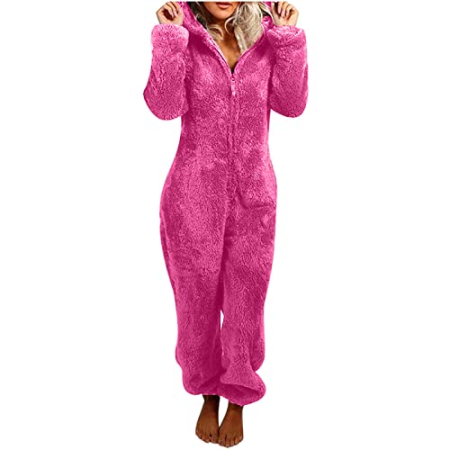 Awrvia Onesie Damen Kuschelig Jumpsuit Flauschig Fleece Schlafanzug Bequemer Flauschig Overall Warm Lang Pyjama Einteiler Weich Schlafoverall mit Kapuze Hausanzug Karnevals Ganzkörperanzug Winter von Awrvia