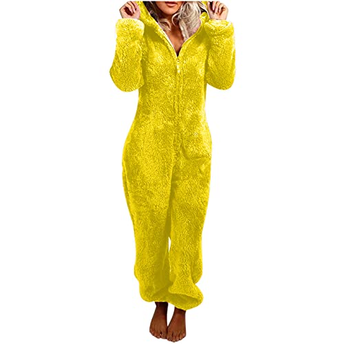 Awrvia Onesie Damen Kuschelig Jumpsuit Flauschig Fleece Schlafanzug Bequemer Flauschig Overall Warm Lang Pyjama Einteiler Weich Schlafoverall mit Kapuze Hausanzug Karnevals Ganzkörperanzug Winter von Awrvia