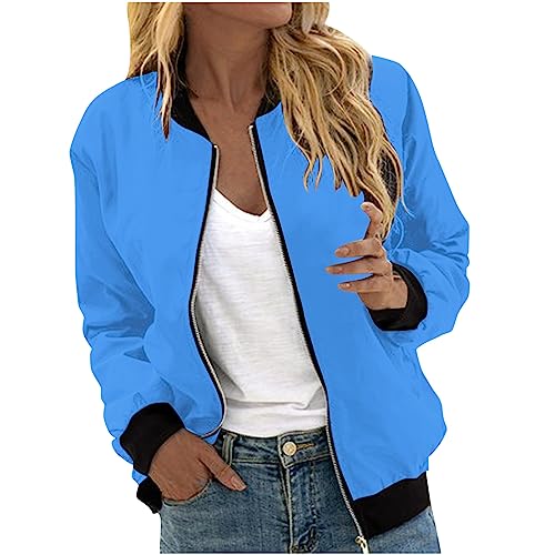 Awrvia Pilotenjacke Damen Leichte Übergangsjacke Langarm Kurz Bomberjacke Vintage Oversized College Jacke Casual FrüHling Sweatjacke Retro Racing Einfarbig Streetwear Zip Moden Outwear von Awrvia