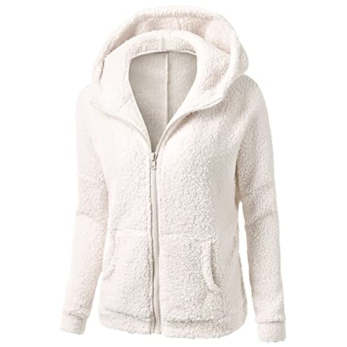 Awrvia Plüschjacke Damen Elegant Teddyfleece Lässige Mode Sweatshirt Übergang Warm Softshelljacke mit Kapuze und Taschen Winterjacke Reißverschluss Weich Herbstjacke 2023 Oversize Kuscheljacke von Awrvia