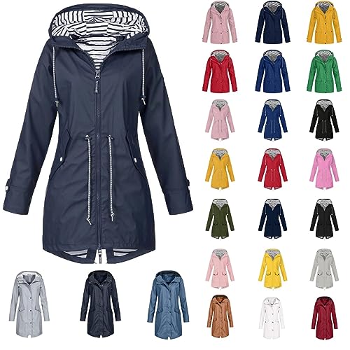 Awrvia Regenjacken für Damen Regenmantel Gestreiftes Innenfutter Softshelljacke Fahrrad Winddicht Regenbekleidung Leichte Outdoorjacke für Radfahrer Windbreaker mit Kapuze Jacken Herbst Winter von Awrvia