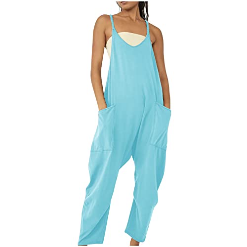 Awrvia Sport Jumpsuit Damen Baggy Latzhose Lang Atmungsaktiv Overalls Ärmellos Passform Dungaree Romper Drucken Outfit Gerade Silhouette Trägerhose Einfarbig Mode Strandbekleidung mit Tasche von Awrvia