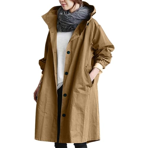 Awrvia Winterjacke Damen Wasserdicht Windjacke mit Kapuze Regenmantel Winter Parka Jacke Warme Gefüttert PU Regenjacke Lang Wetterfest Regenparka Hochwertige Elegant Windbreaker Modern Mantel von Awrvia