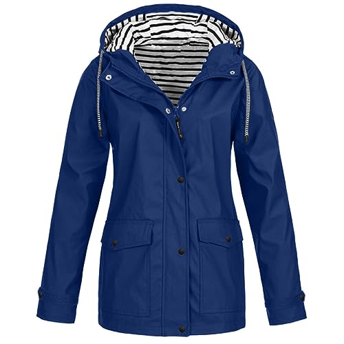 Awrvia beliebte marken Regenjacke Damen Wasserdicht Windbreaker Atmungsaktiv Zipper Softshelljacke Sport Mode Regenjacken Dünn Gestreiftes Innenfutter mit Kapuze und Taschen Sommer Frühling von Awrvia