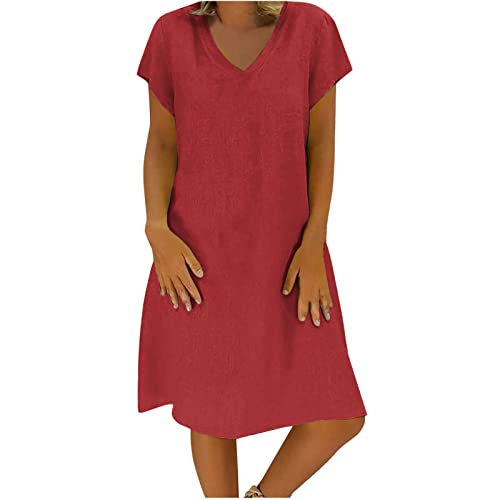 Damen Kleid Lässig Sommerkleid Hohe Taille Midikleid Retro Sexy Strandkleid Casual Tunika Freizeitkleid Bequemer A-Linie-Kleid Kuschelig Atmungsaktive Minikleid Einfarbiges Cocktailkleid von Awrvia