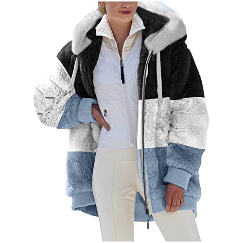 Damen Mantel Winddichter Kapuzenjacke Stepp Winterjacke Mode Warm Hoodie Solide Dicker Pullover Weiche Parka Jacken Reißverschluss Plüschjacke Lässig Fleecejacke Übergang Oberteile von Awrvia