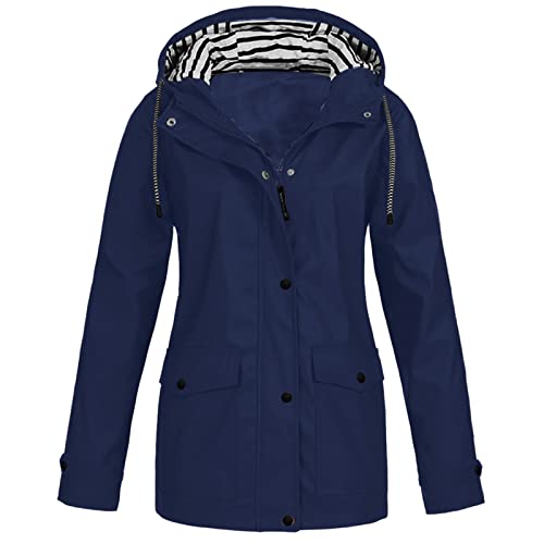 Regenmantel Damen Zipper Windbreaker Lang Übergangsjacke Solid Trenchcoat Leichte Jacke mit Kapuze Softshelljacke Wasserdichtes Regenparka Outdoorjacke Regenponcho für Regenzeit Regenjacke von Awrvia