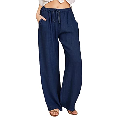 Sommerhose Damen Leicht Freizeithose Loose Fit Sweathose Straight Bein Hose Lange Elegant Leinenhose Mädchen Casual Strandhose Einfarbiges Mode Stoffhose Retro Jogginghose Pendler Yogahose von Awrvia