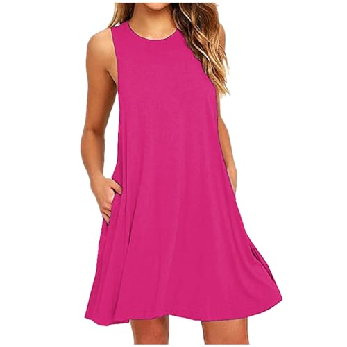 tagesangebote Heute Elegante Sommerkleider Damen Strandkleider Große Größe Kurzarmkleid Tank Top Kleider Lässiges Sommerkleider Teenager Mädchen Swing Trägerkleid Lockeres Strandkleid von Awrvia