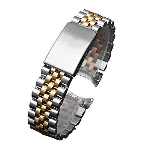 AxBALL 13 19 20 21 mm 316L Edelstahl Armbanduhr Uhrenarmband Schnellverschluss Metall Armband Faltschließe for Damen Herren (Color : Middle gold, Size : 20mm) von AxBALL