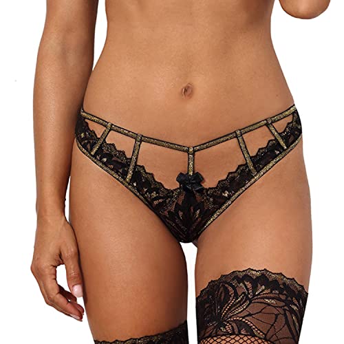 Axami Dame String Glänzend Schleifchen Setteil Sexy Reizwäsche V-10108, Schwarz,L von Axami