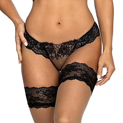 Axami Dame String Unterhose Spitze Schleife Unterwäsche Geblümt V-9498, Schwarz,XL von Axami