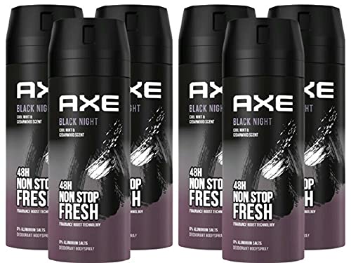 AXE Deo Deospray Bodyspray Black Night ohne Aluminiumsalze 6er Pack Männerdeo im Set Herren Men (6x 150ml) von Axe