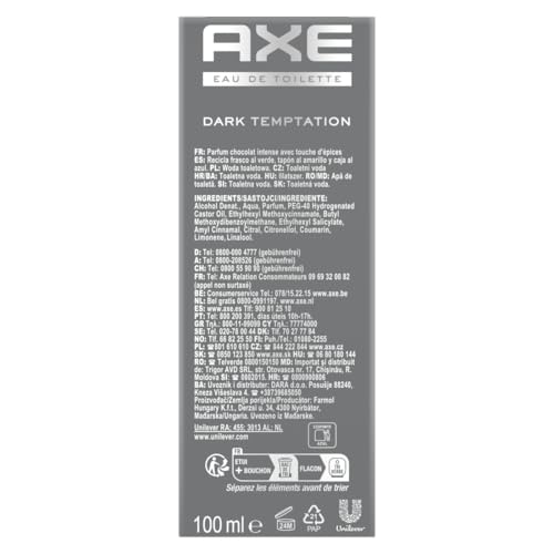 Axe Dark Temptation, Eau de Toilette Dark Temptation, Duft: Schokolade Noir & Gewürz, Wirksamkeit & Frische 24 Stunden – Flasche mit 100 ml von Axe