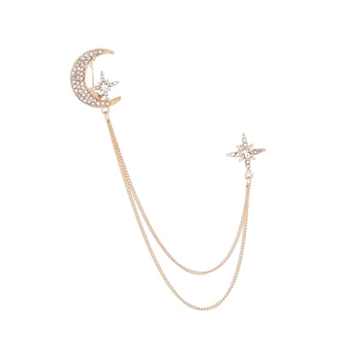 Aymzbd Kette Mond und Stern Strass Quaste Brosche Kragen Zubehör Brosche Langlebig Neuheit Anstecknadel Männer für Urlaub Ornament, Gold von Aymzbd