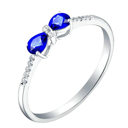 Ayoiow Damen Ring 18 Karat Ringe Verlobung Damen Bowknoten Tropfen 0.9ct Blau Saphir Ringe 0.05ct Damenring Mit Steinen Ring Blau von Ayoiow