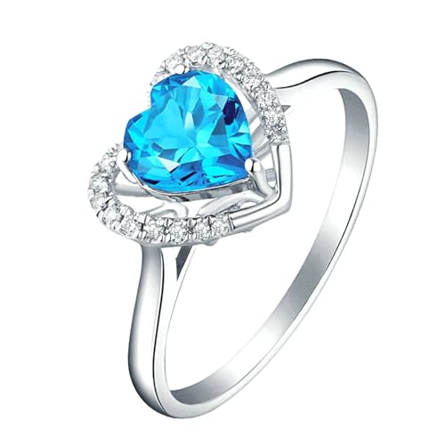 Ayoiow Damen Ring 18 Karat Ringe für Damen Herz 0.94ct Blau Topas Ringe 0.065ct Ring Mit Steinen Ring Blau von Ayoiow