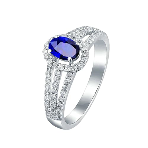 Ayoiow Ring 18 Karat Ehering Damen Oval 1.2ct Blau Saphir Ringe 0.56ct Damenring Steine Ring Blau von Ayoiow