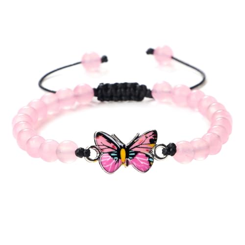 Ayoiow Zirkon Armbänder Damen 8mm, Einstellbar Armband für Frauen Rosa Zirkon Armband Mit Schmetterling von Ayoiow