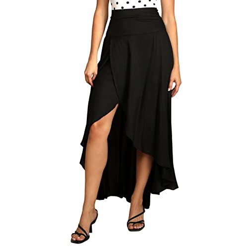 Azazaza Langer Rock Damen Mit Schlitz Sommer High Waist Flounce Midi Rock Elegant Freizeit Geblümtes Rock Knielang A-Linie Rock Strand Maxi Boho Faltenrock von Azazaza