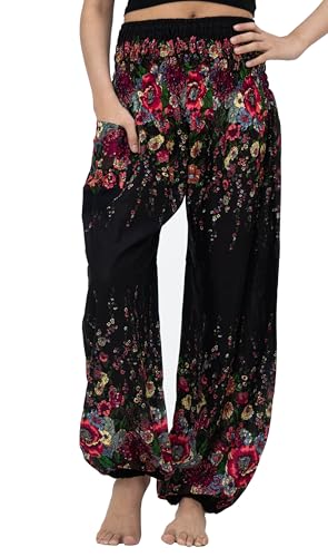 B BANGKOK PANTS Haremshose Schlaghose Damen Yoga Boho Kleidung mit Taschen, black floral, 48/52/Mehr B BANGKOK PANTS Haremshose Schlaghose Damen Yoga Boho Kleidung mit Taschen, black floral, 48/52/Mehr von B BANGKOK PANTS