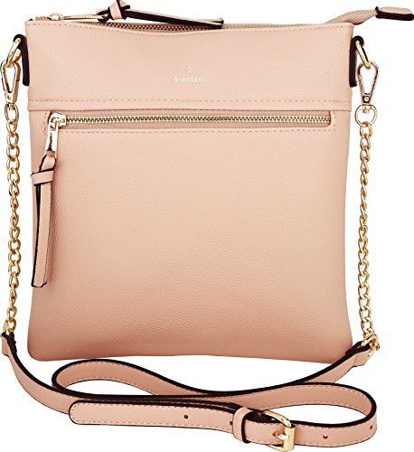 B BRENTANO Vegane Crossbody-Tasche mit Doppelreißverschluss, mit Kettenriemen, rose, Einheitsgröße von B BRENTANO