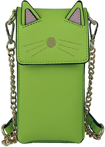 B BRENTANO börse aus veganem Saffiano-Leder mit Katzen-Motiv, Grün (neon green), Small von B BRENTANO