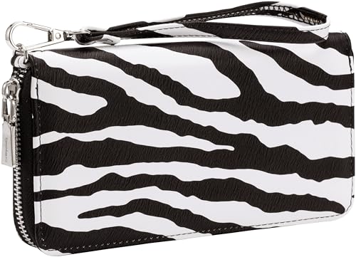 Brentano Geldbörse aus veganem Leder, schmaler Reißverschluss, Chevron-Stickerei, abnehmbare Handschlaufe, NN ZEBRA SCHWARZ, Wristlet von B BRENTANO